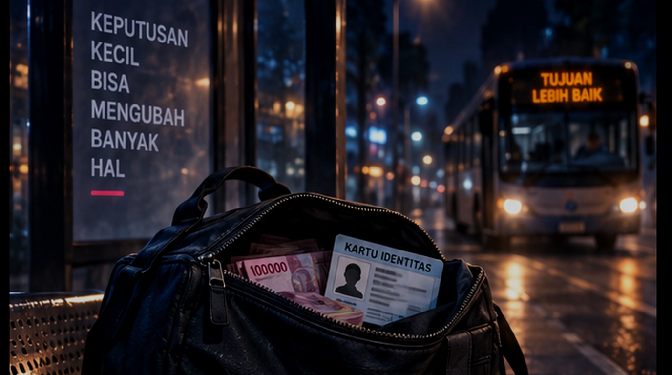 Ilustrasi Tas di Halte